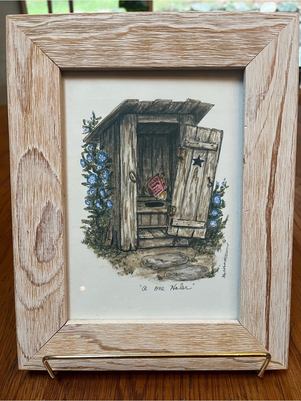 Rustic vintage print “A One Holer” by Martha Hinson